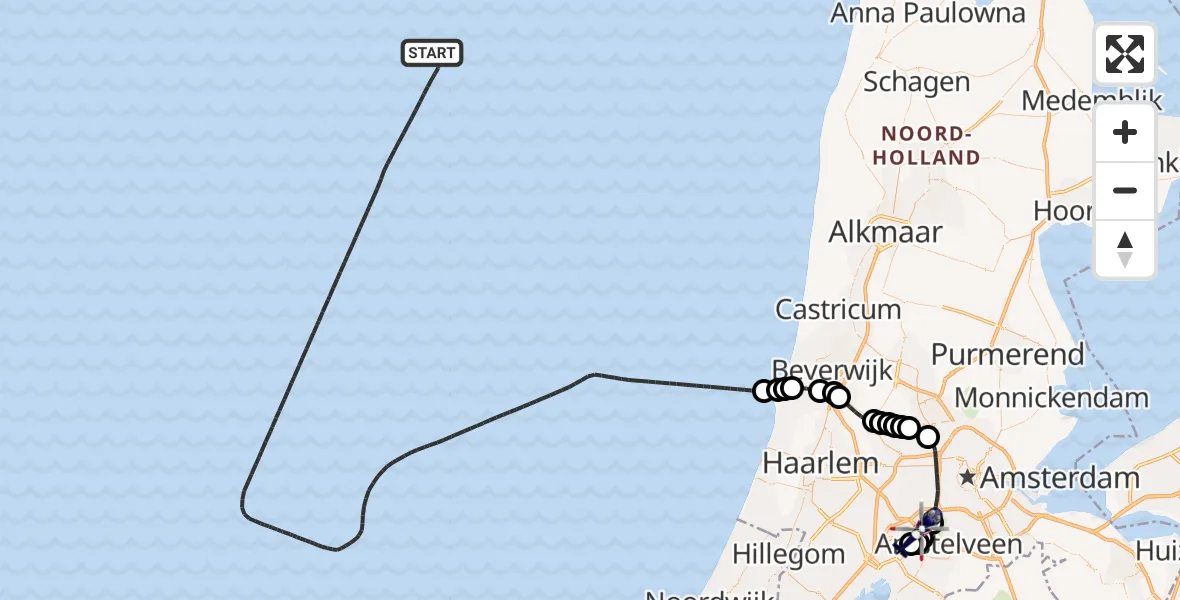 Routekaart van de vlucht: Politiehelikopter naar Amsterdam Vliegveld Schiphol, Amsterdam Vliegveld Schiphol