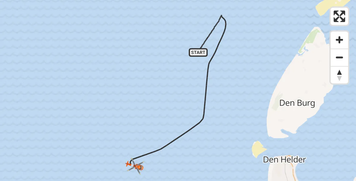 Routekaart van de vlucht: Kustwachthelikopter naar Noordzee, Noordzee