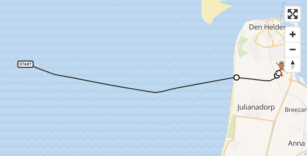 Routekaart van de vlucht: Kustwachthelikopter naar Militair vliegveld De Kooy / Den Helder Airport, Militair vliegveld De Kooy / Den Helder Airport