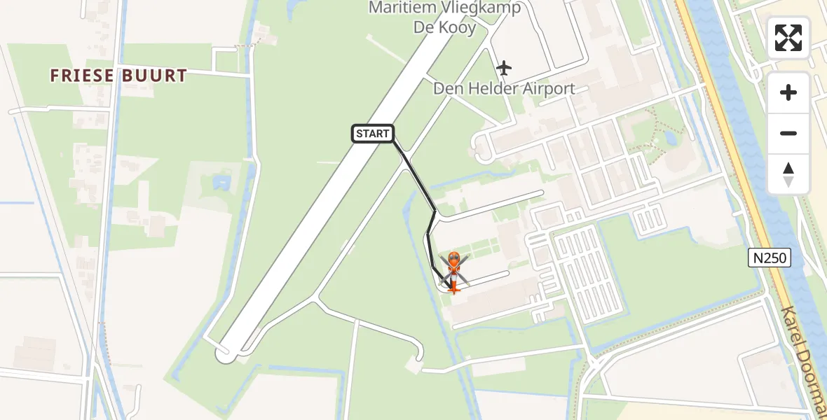 Routekaart van de vlucht: Kustwachthelikopter naar Militair vliegveld De Kooy / Den Helder Airport, Militair vliegveld De Kooy / Den Helder Airport