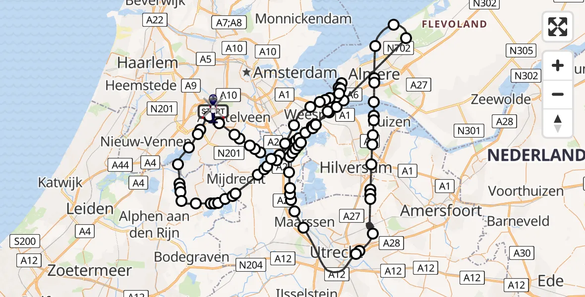 Routekaart van de vlucht: Politiehelikopter naar Amsterdam Vliegveld Schiphol, Amsterdam Vliegveld Schiphol