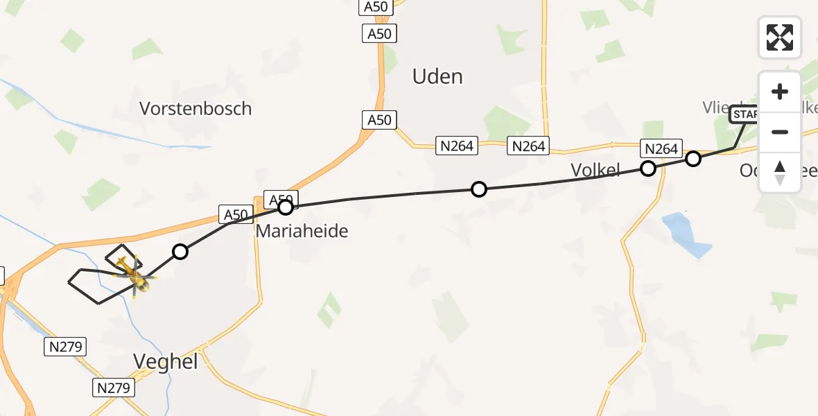 Routekaart van de vlucht: Lifeliner 3 naar Veghel, Middegaal