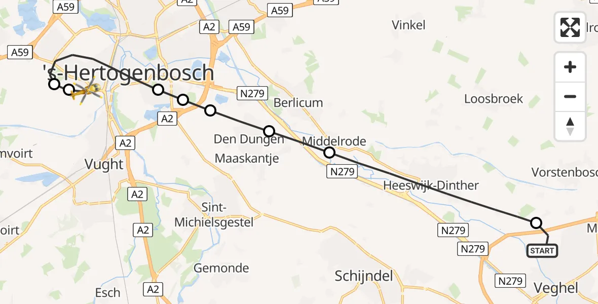 Routekaart van de vlucht: Lifeliner 3 naar 's-Hertogenbosch, Drongelens pad