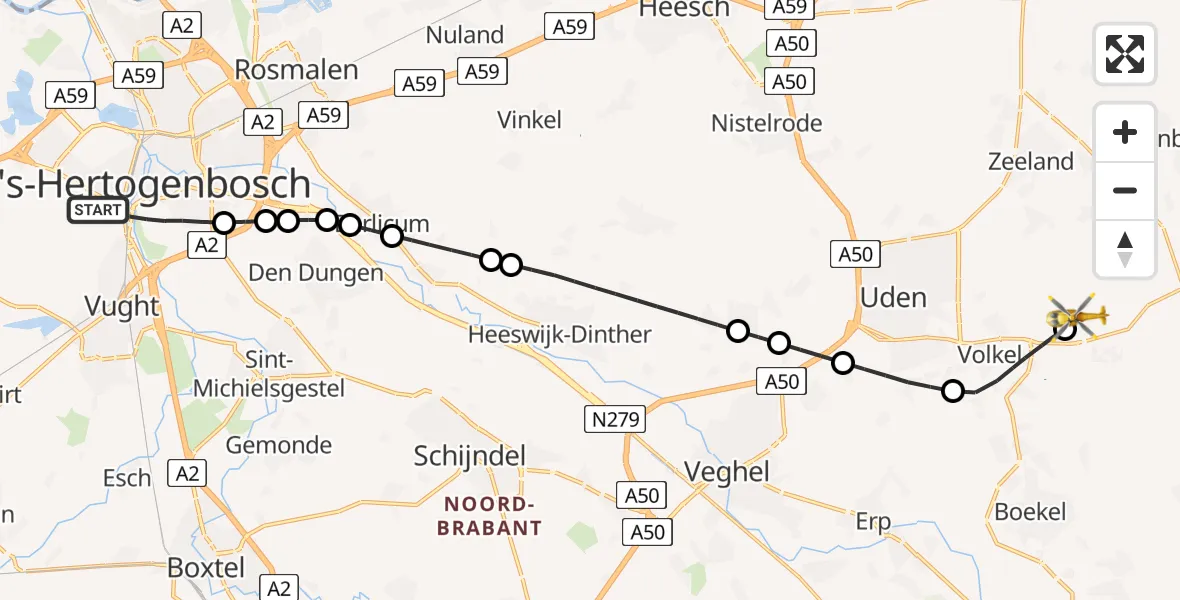 Routekaart van de vlucht: Lifeliner 3 naar Vliegbasis Volkel, Vliegbasis Volkel
