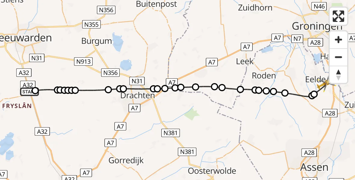 Routekaart van de vlucht: Lifeliner 4 naar Groningen Airport Eelde, Groningen Airport Eelde