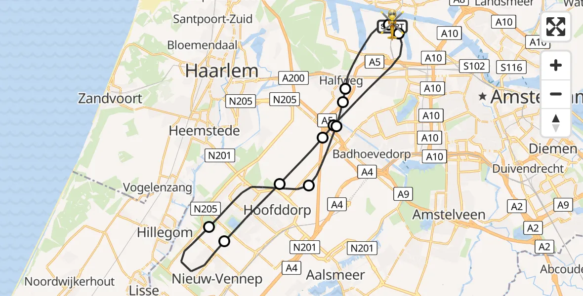 Routekaart van de vlucht: Lifeliner 1 naar Amsterdam Heliport, Amsterdam Heliport