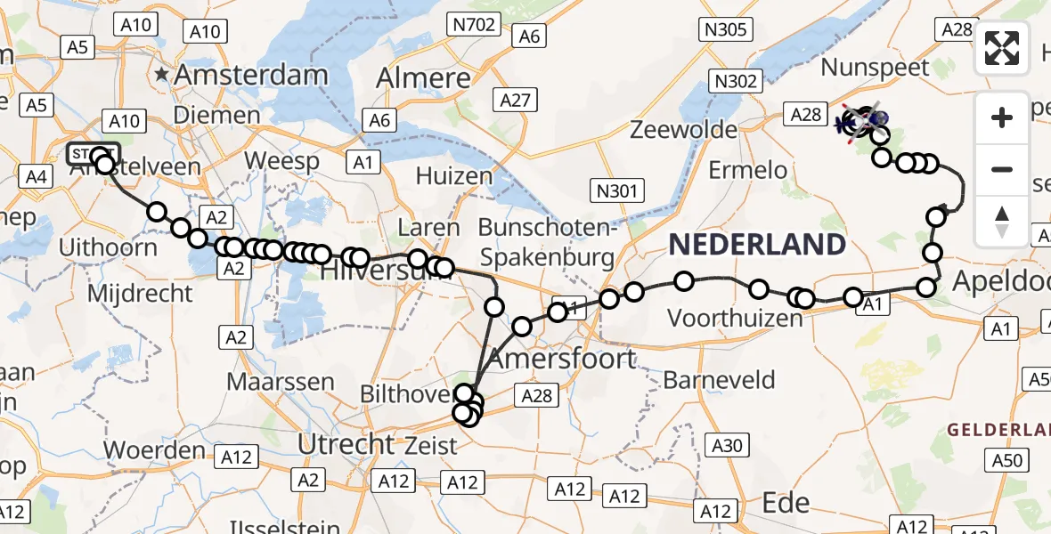 Routekaart van de vlucht: Politiehelikopter naar Elspeet, Elspeet