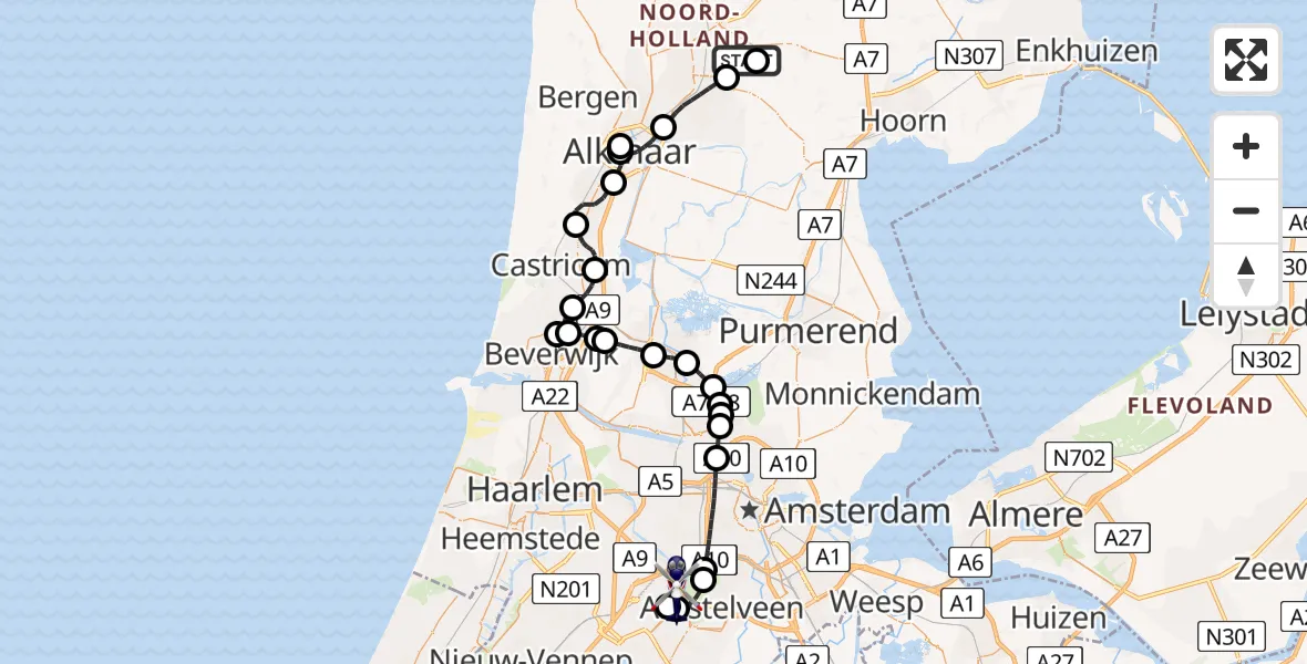 Routekaart van de vlucht: Politiehelikopter naar Amsterdam Vliegveld Schiphol, Amsterdam Vliegveld Schiphol