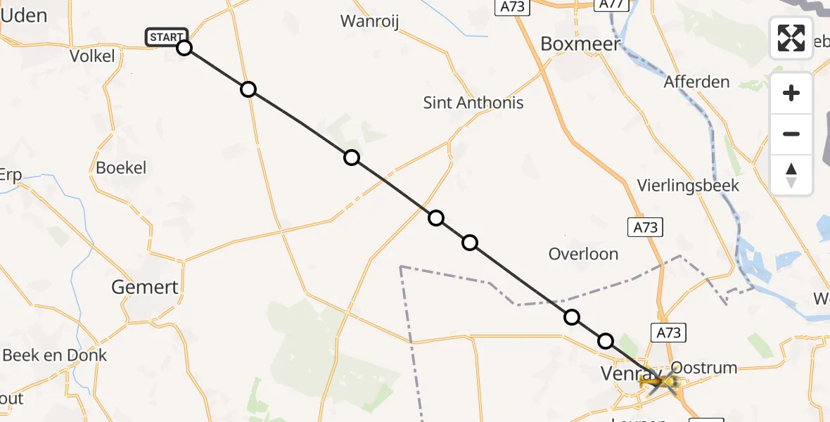 Routekaart van de vlucht: Lifeliner 3 naar Venray, Henri Dunantstraat