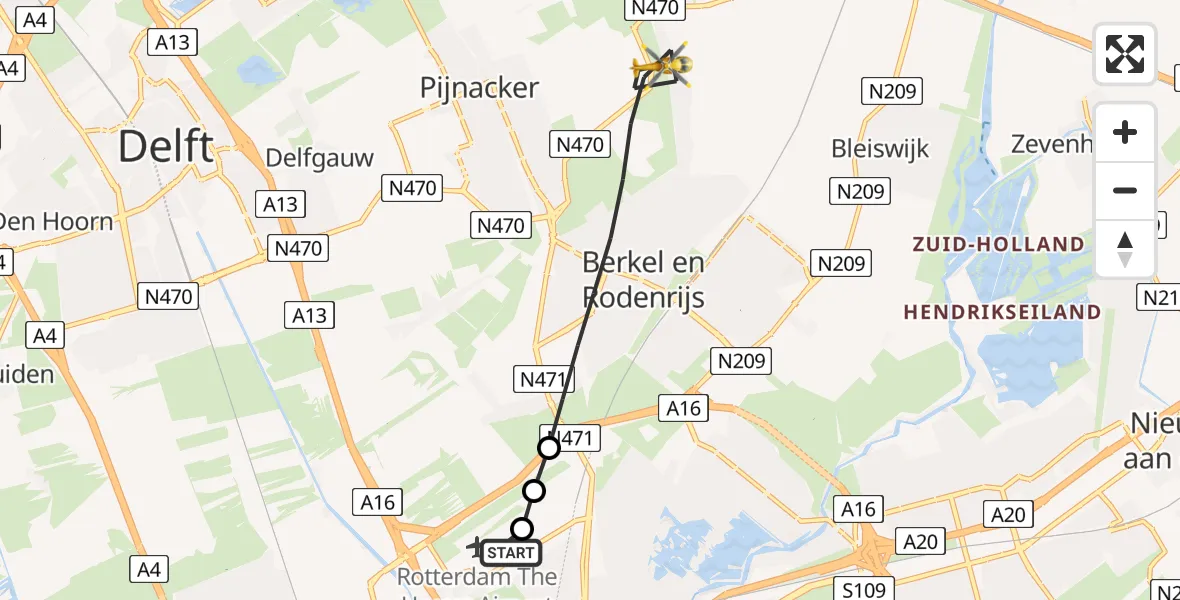 Routekaart van de vlucht: Lifeliner 2 naar Berkel en Rodenrijs, Waterspoorpad