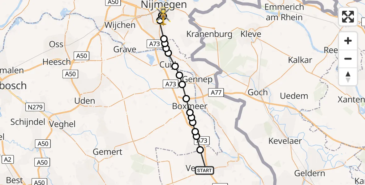 Routekaart van de vlucht: Lifeliner 3 naar Radboud University Medical Center Heliport, Radboud University Medical Center Heliport