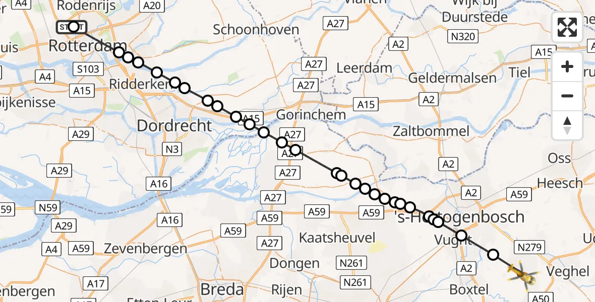Routekaart van de vlucht: Lifeliner 2 naar Schijndel, Langstraat
