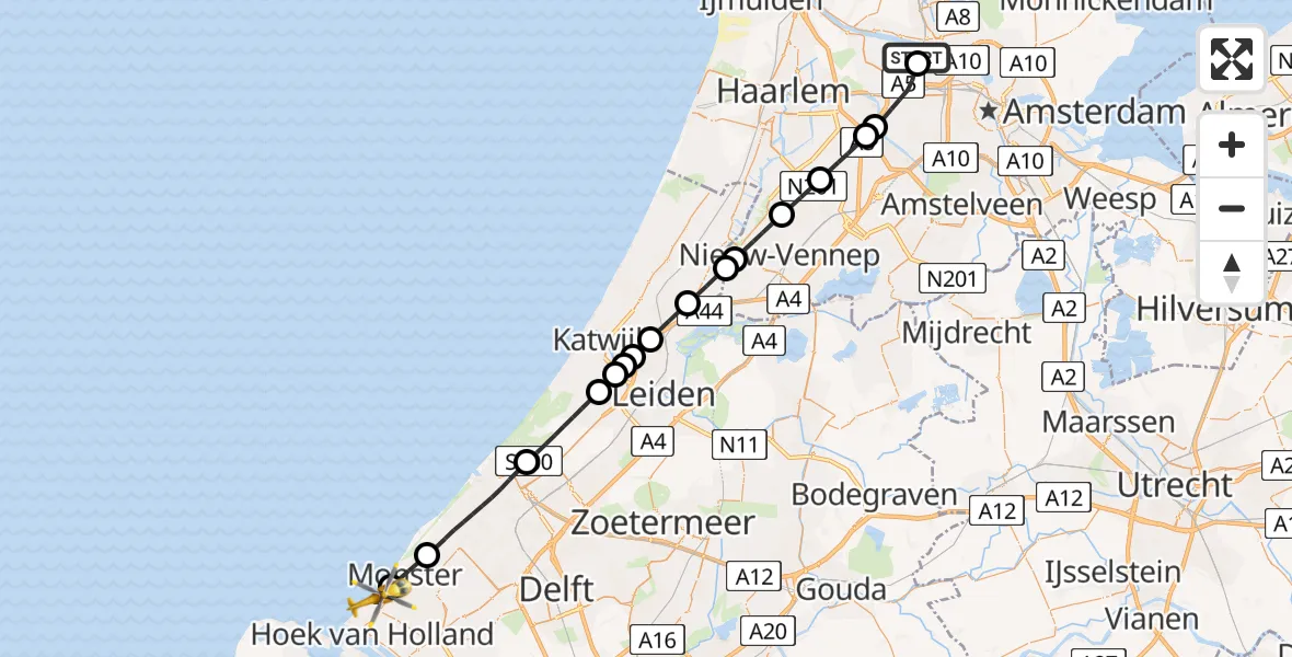 Routekaart van de vlucht: Lifeliner 1 naar 's-Gravenzande, 't Louwtje