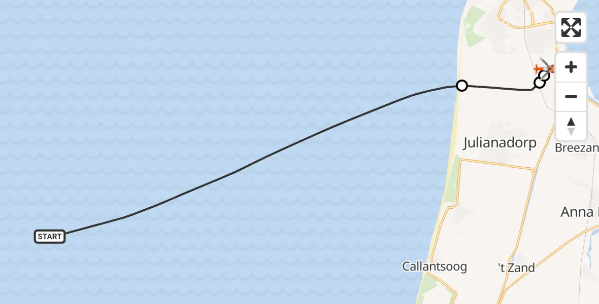 Routekaart van de vlucht: Kustwachthelikopter naar Militair vliegveld De Kooy / Den Helder Airport, Militair vliegveld De Kooy / Den Helder Airport