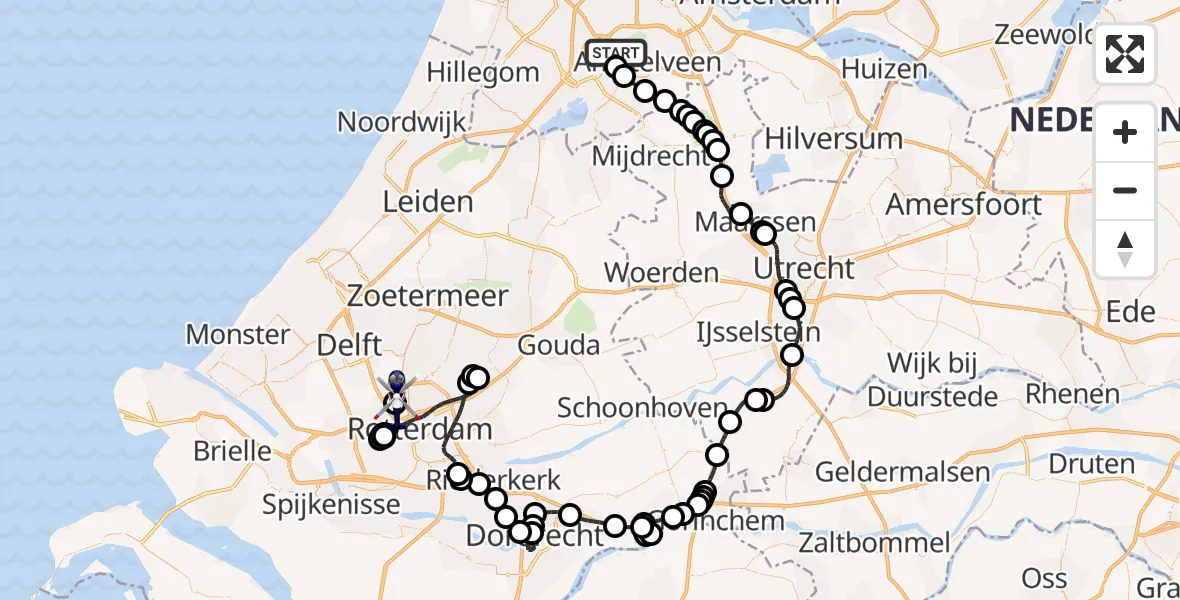 Routekaart van de vlucht: Politiehelikopter naar Rotterdam The Hague Airport, Rotterdam The Hague Airport