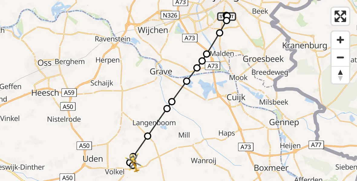 Routekaart van de vlucht: Lifeliner 3 naar Vliegbasis Volkel, Vliegbasis Volkel