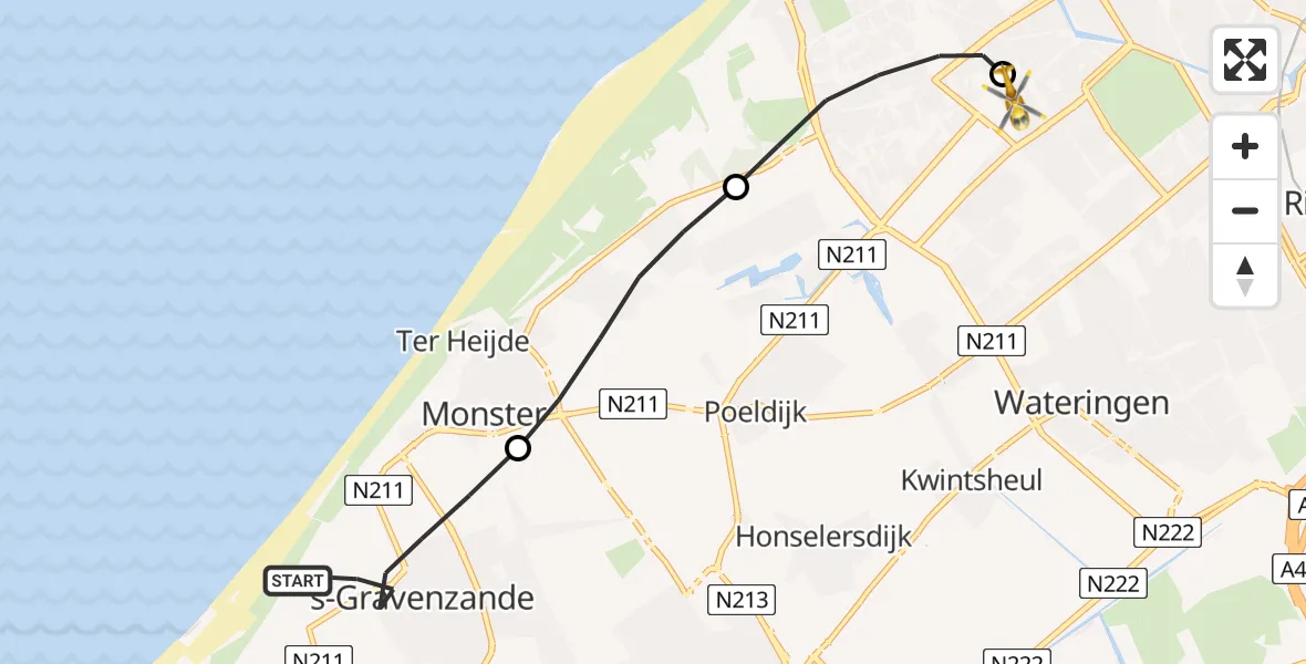 Routekaart van de vlucht: Lifeliner 1 naar HagaZiekenhuis Den Haag Heliport, HagaZiekenhuis Den Haag Heliport
