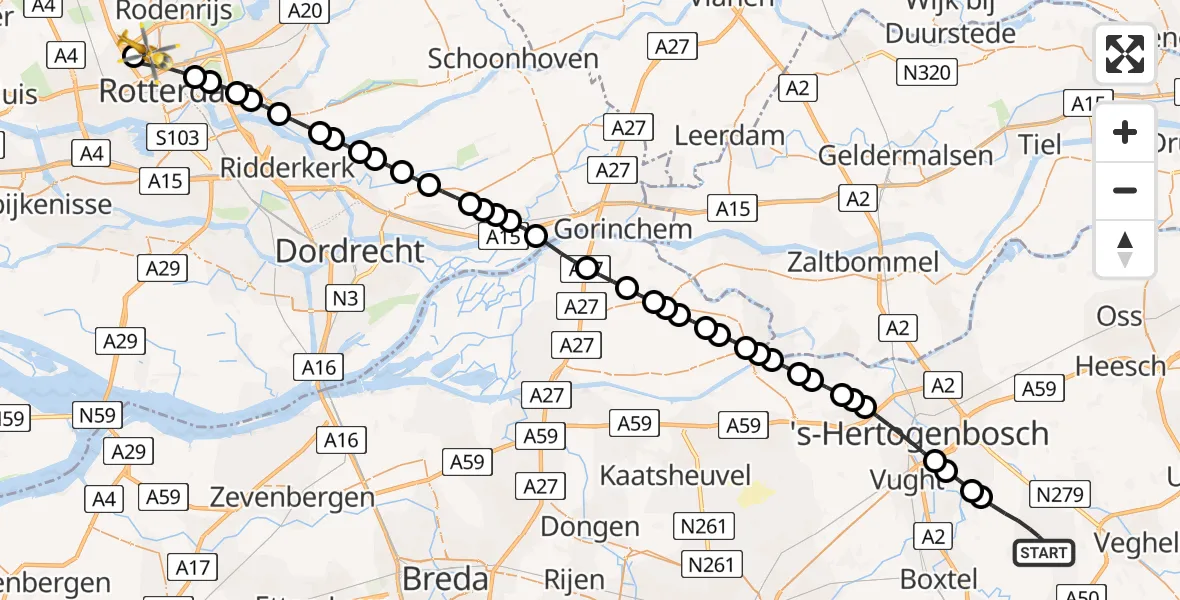 Routekaart van de vlucht: Lifeliner 2 naar Rotterdam The Hague Airport, Rotterdam The Hague Airport