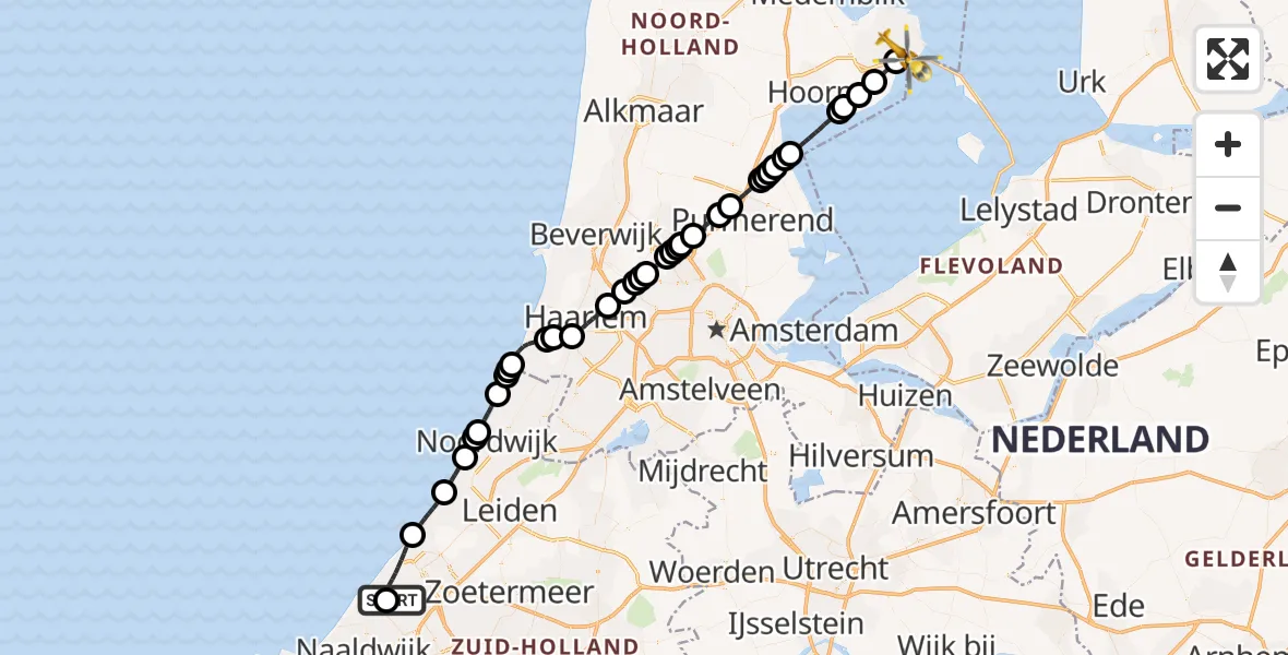 Routekaart van de vlucht: Lifeliner 1 naar Bovenkarspel, De Traanbok