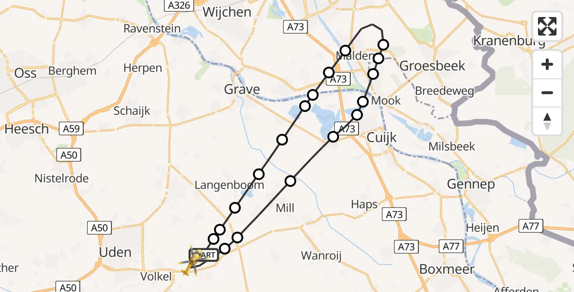 Routekaart van de vlucht: Lifeliner 3 naar Vliegbasis Volkel, Vliegbasis Volkel