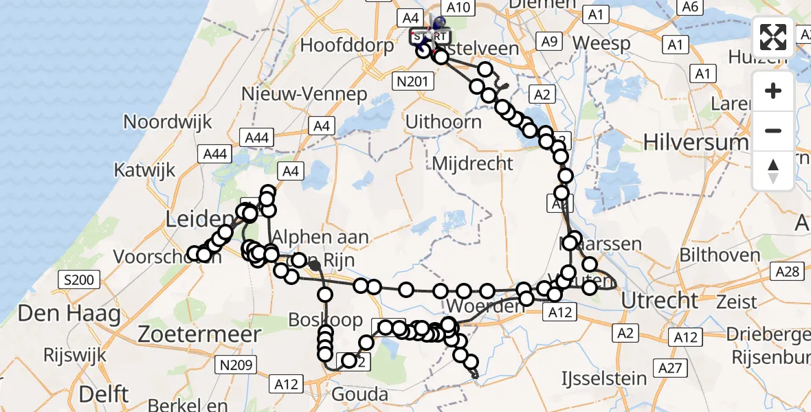 Routekaart van de vlucht: Politiehelikopter naar Amsterdam Vliegveld Schiphol, Amsterdam Vliegveld Schiphol