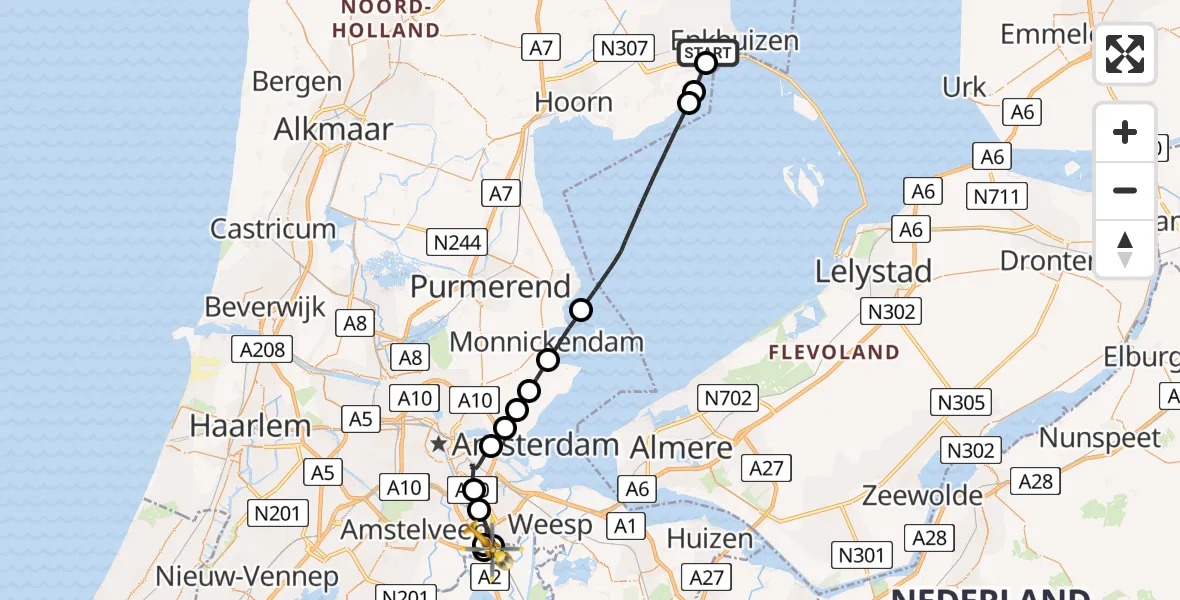 Routekaart van de vlucht: Lifeliner 1 naar Amsterdam UMC Helipad, Amsterdam UMC Helipad