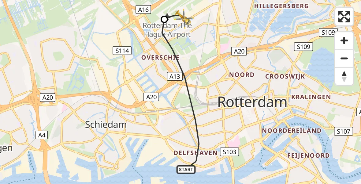 Routekaart van de vlucht: Lifeliner 2 naar Rotterdam The Hague Airport, Rotterdam The Hague Airport