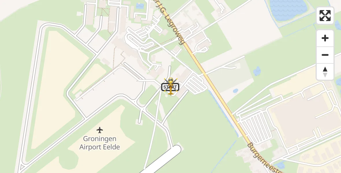 Vluchtroute Traumahelikopter van Groningen Airport Eelde naar Groningen Airport Eelde