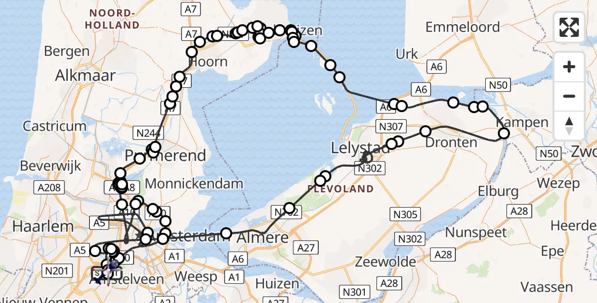Routekaart van de vlucht: Politiehelikopter naar Amsterdam Vliegveld Schiphol, Amsterdam Vliegveld Schiphol