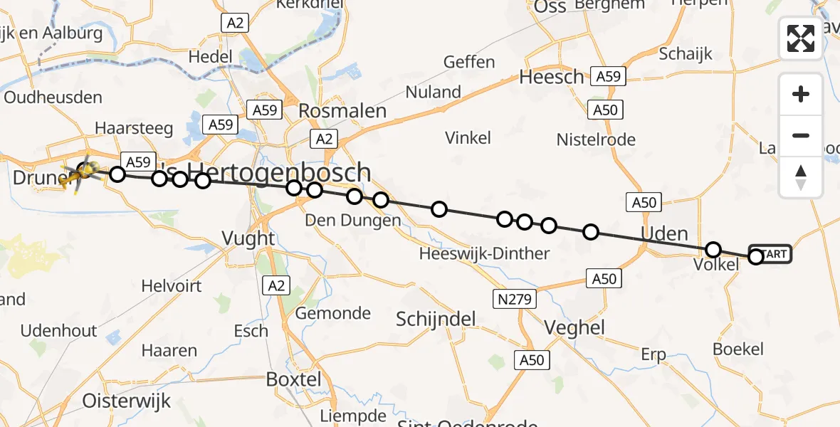 Routekaart van de vlucht: Lifeliner 3 naar Drunen, Bosscheweg