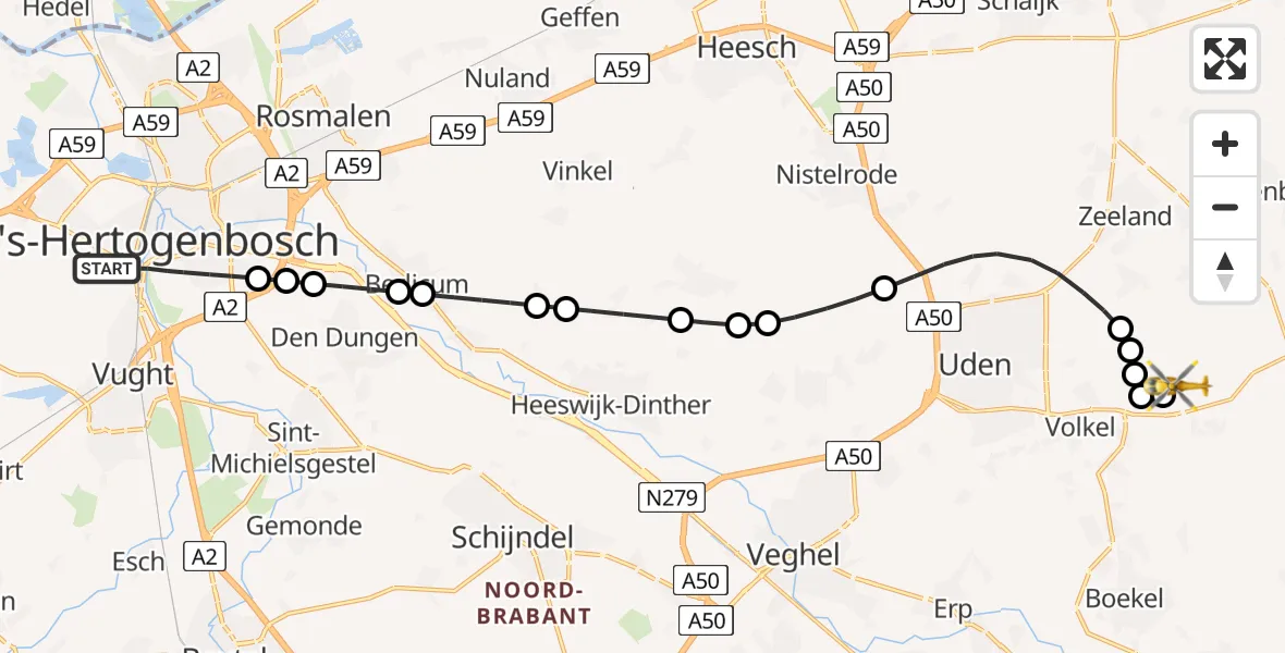 Routekaart van de vlucht: Lifeliner 3 naar Vliegbasis Volkel, Vliegbasis Volkel