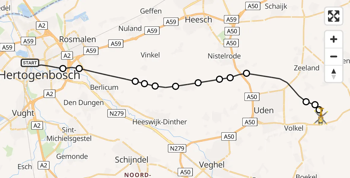 Routekaart van de vlucht: Lifeliner 3 naar Vliegbasis Volkel, Vliegbasis Volkel