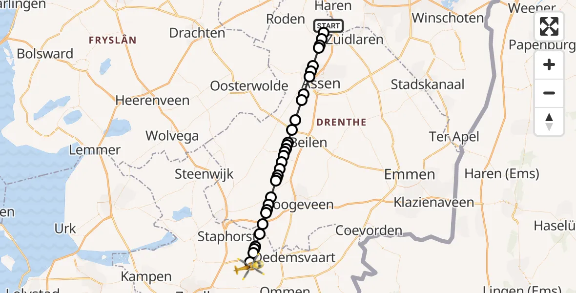 Routekaart van de vlucht: Lifeliner 4 naar Nieuwleusen, Goudenregenstraat