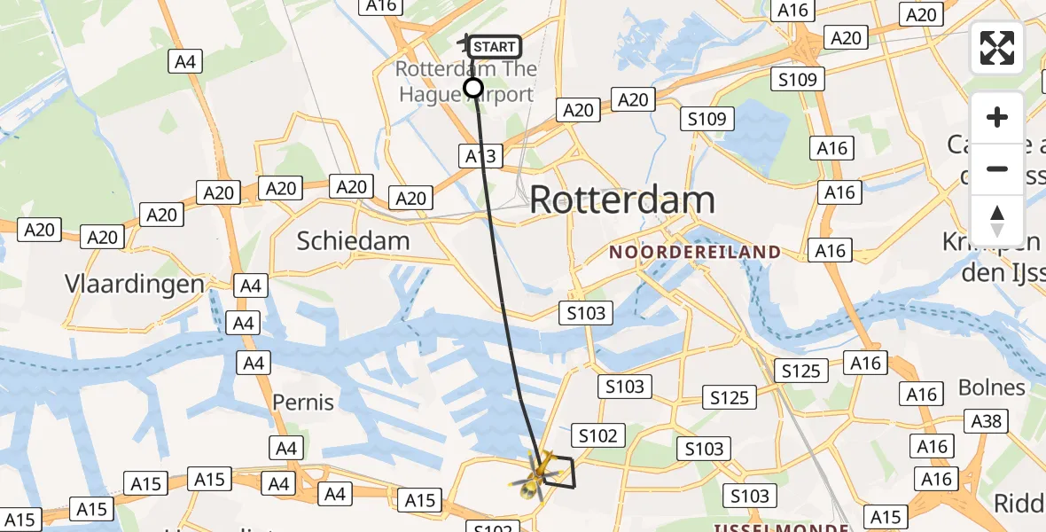 Routekaart van de vlucht: Lifeliner 2 naar Rotterdam, Albert Plesmanweg