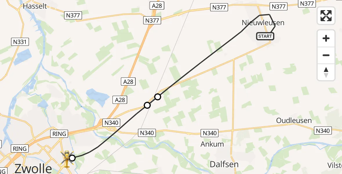 Routekaart van de vlucht: Lifeliner 4 naar Isala Hospital Zwolle Heliport, Isala Hospital Zwolle Heliport