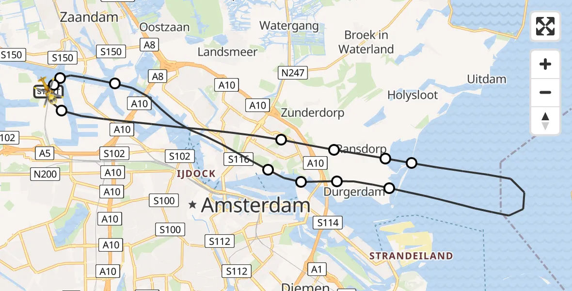 Routekaart van de vlucht: Lifeliner 1 naar Amsterdam Heliport, Amsterdam Heliport