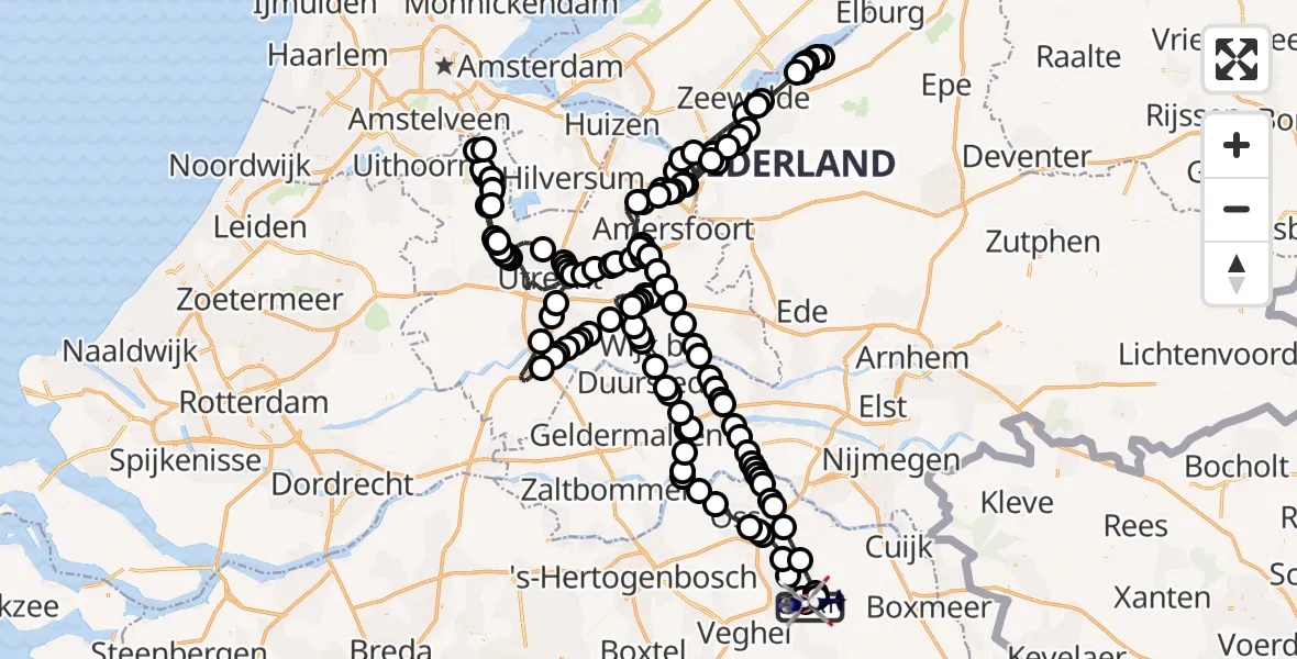 Vluchtroute Politiehelikopter van Vliegbasis Volkel naar Vliegbasis Volkel