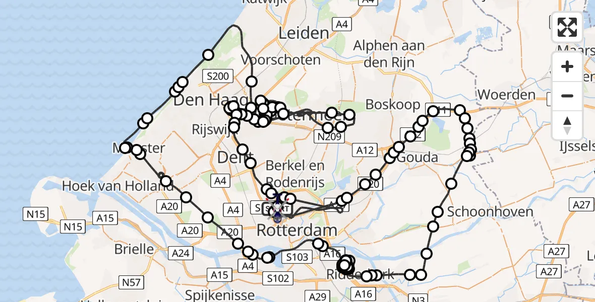 Vluchtroute Politiehelikopter van Rotterdam The Hague Airport naar Rotterdam The Hague Airport
