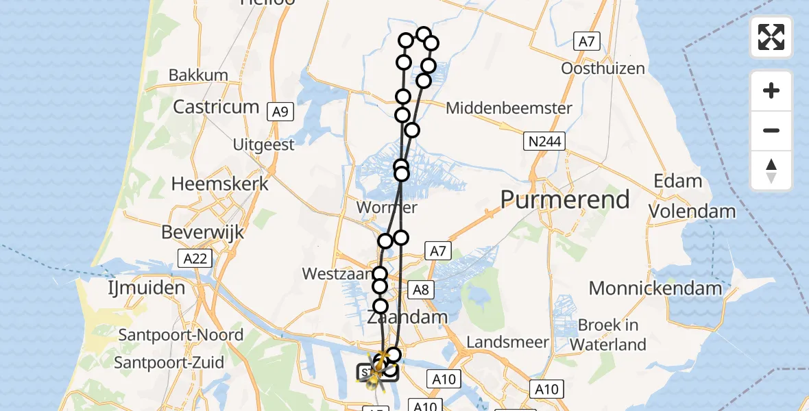 Vluchtroute Traumahelikopter van Amsterdam Heliport naar Amsterdam Heliport