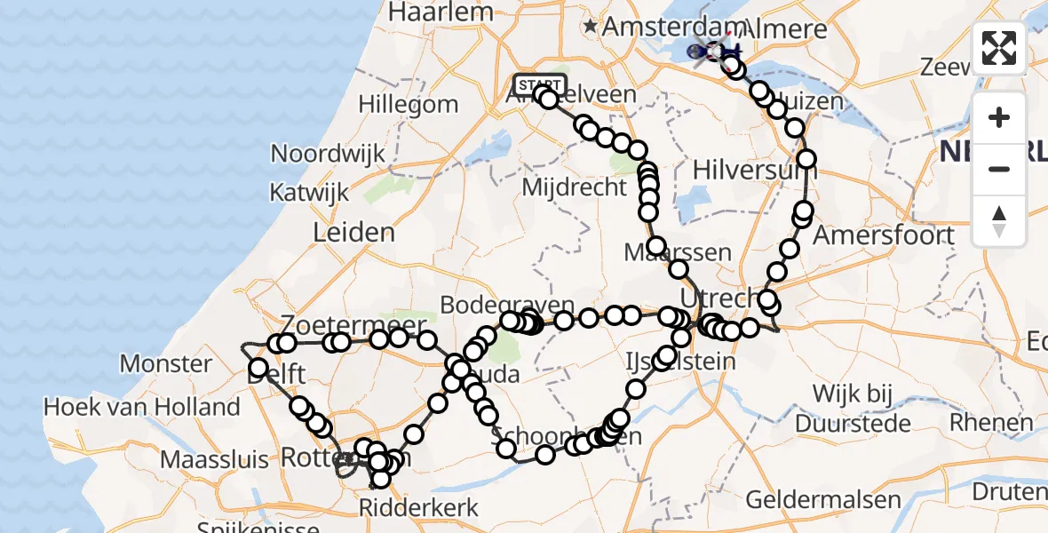 Vluchtroute Politiehelikopter van Amsterdam Vliegveld Schiphol naar Muiden