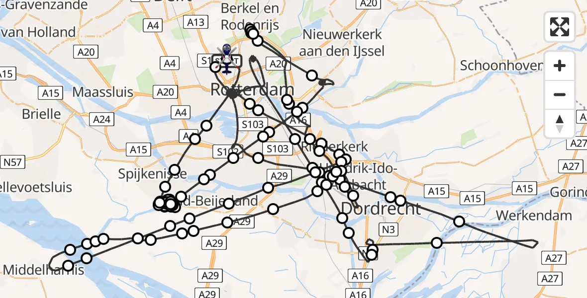 Vluchtroute Politiehelikopter van Rotterdam The Hague Airport naar Rotterdam The Hague Airport