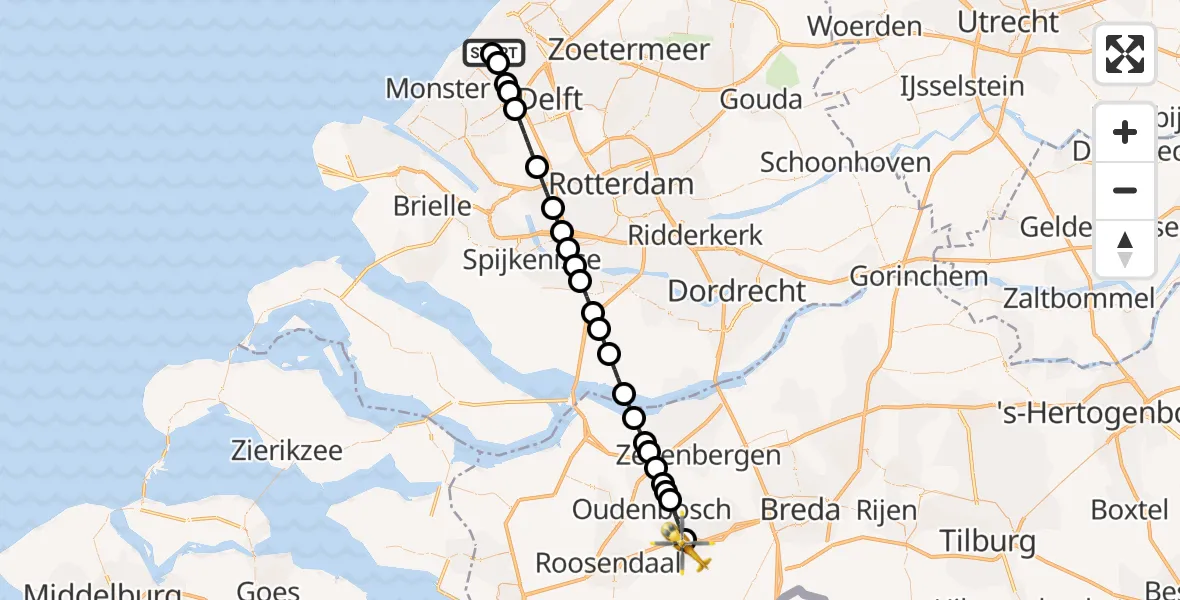 Vluchtroute Traumahelikopter van Den Haag naar St. Willebrord