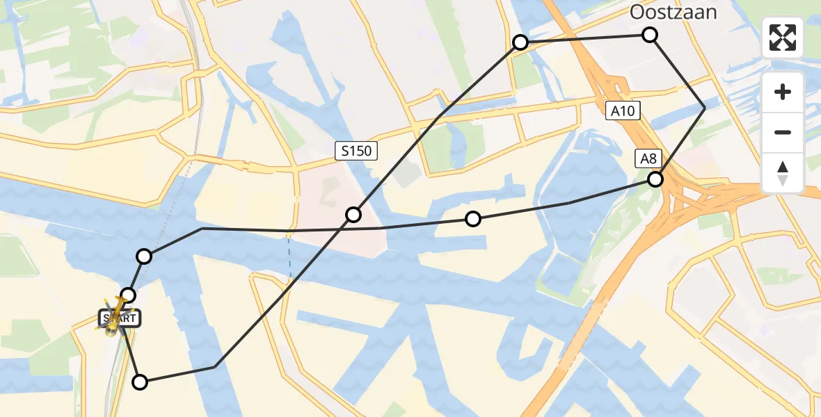 Vluchtroute Traumahelikopter van Amsterdam Heliport naar Amsterdam Heliport