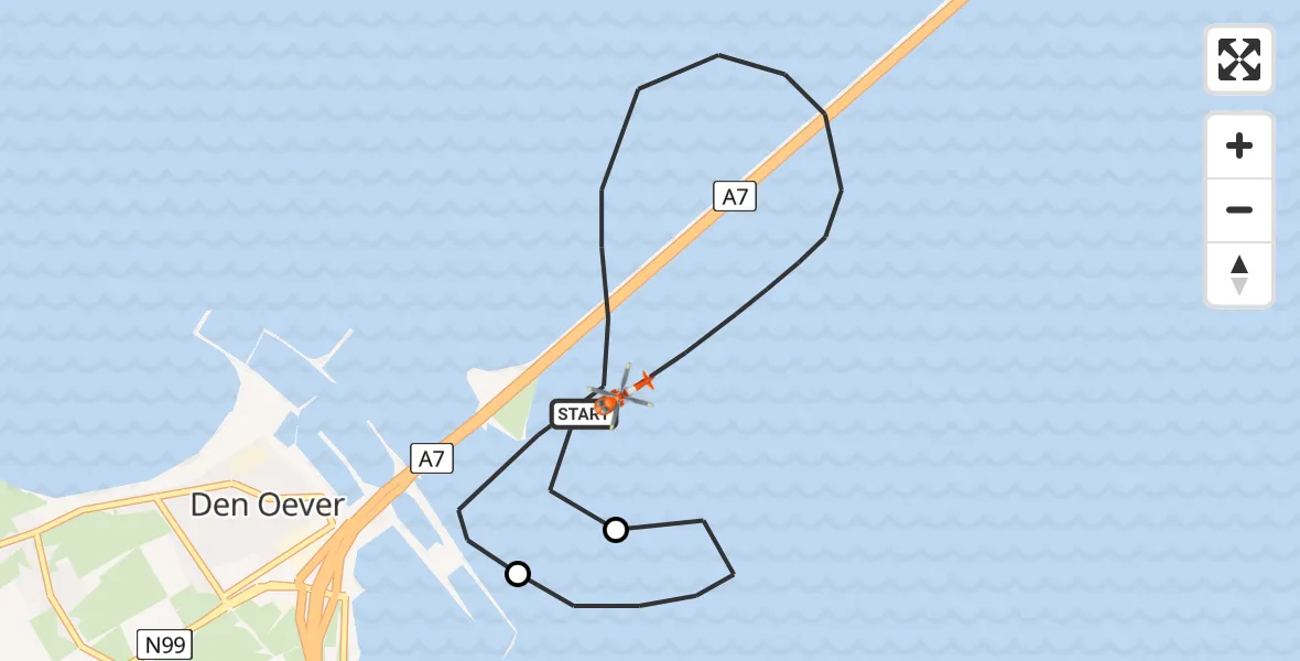 Vluchtroute Kustwachthelikopter van Den Oever naar Den Oever