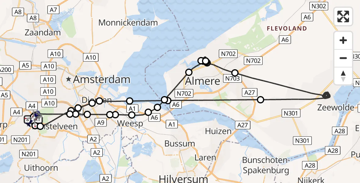 Vluchtroute Politiehelikopter van Amsterdam Vliegveld Schiphol naar Amsterdam Vliegveld Schiphol