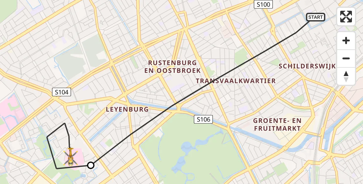 Vluchtroute Traumahelikopter van Den Haag naar HagaZiekenhuis Den Haag Heliport