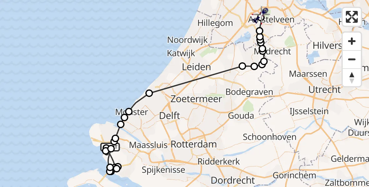 Vluchtroute Politiehelikopter van Oostvoorne naar Amsterdam Vliegveld Schiphol