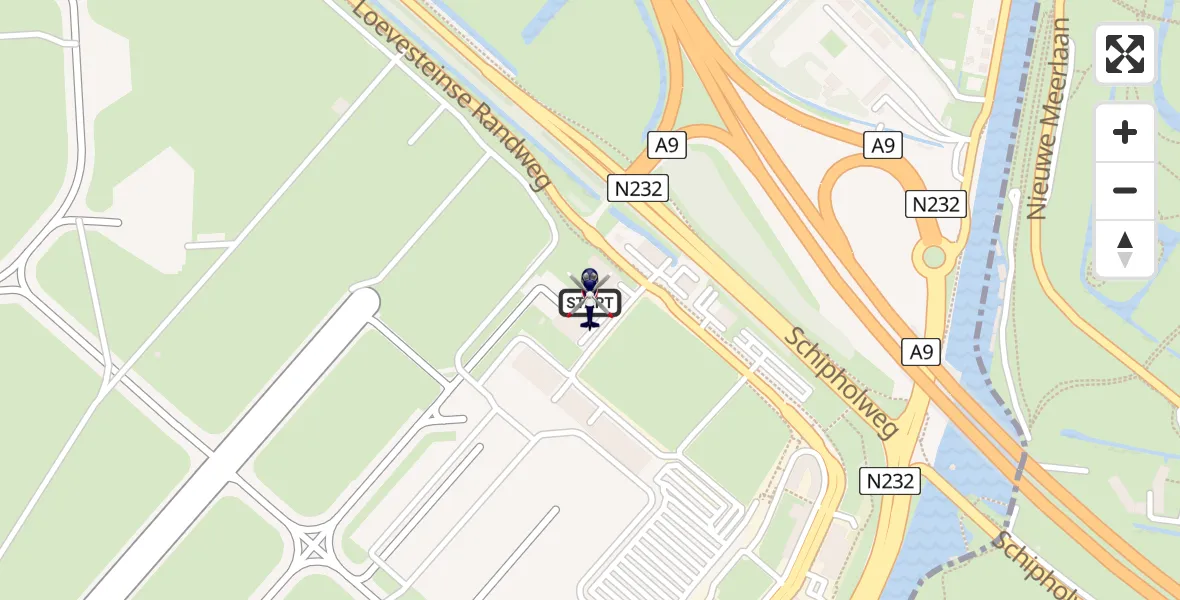 Routekaart van de vlucht: Politiehelikopter naar Amsterdam Vliegveld Schiphol