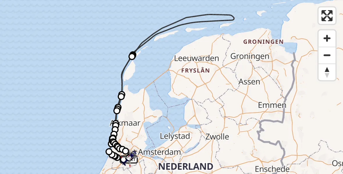 Vluchtroute Politiehelikopter van Amsterdam Vliegveld Schiphol naar Amsterdam Vliegveld Schiphol