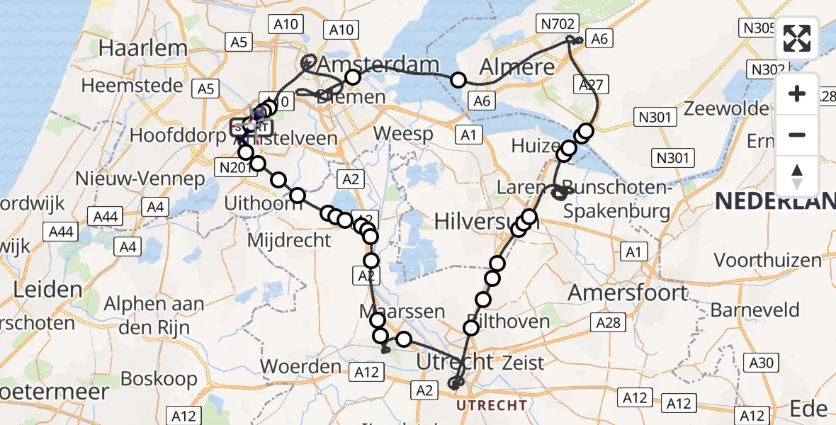 Vluchtroute Politiehelikopter van Amsterdam Vliegveld Schiphol naar Amsterdam Vliegveld Schiphol